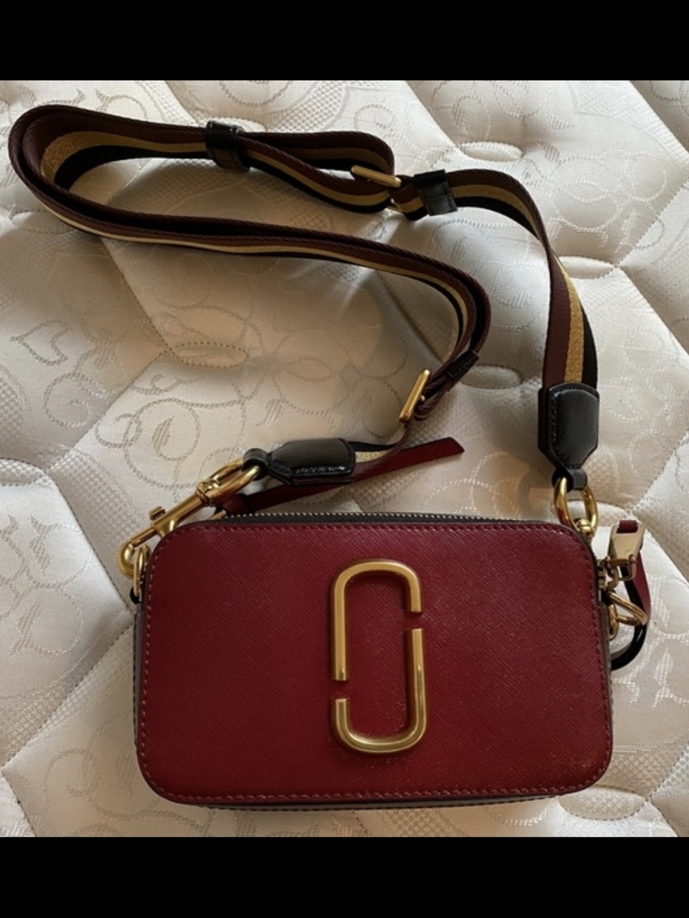 Marc Jacobs Burgundy Snapshot Crossbody with Gold Hardware